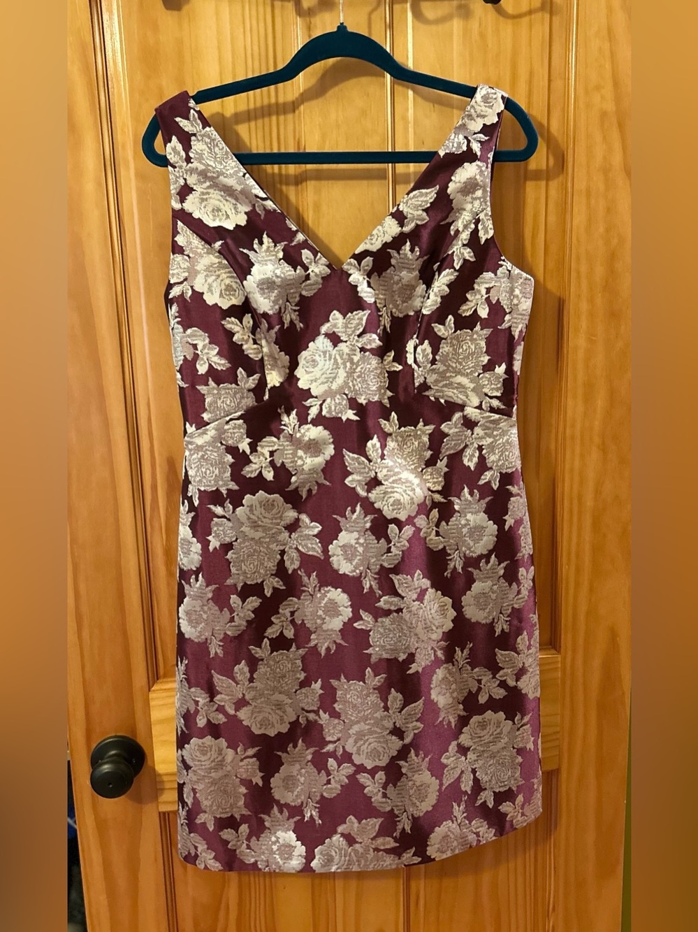 Nine West Burgundy and Cream Floral Brocade Midi Dress